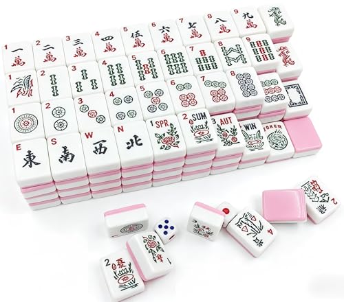 American Mahjong Tile Set, 166 Pink Tiles with Two Dices, Mahjong Tile Game for Four Players, (1.2’’x0.9’’x0.51’’)