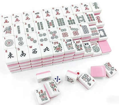 American Mahjong Tile Set, 166 Pink Tiles with Two Dices, Mahjong Tile Game for Four Players, (1.2’’x0.9’’x0.51’’)