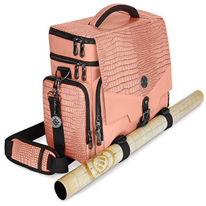 ENHANCE Collector's Edition RPG Adventurer's DnD Bag - Dragon Hide Exterior Travel RPG Bag with Tabletop Miniatures Storage Vault, Mat Holder, DnD Dice & Token Pockets, Fits 4-8 Books (Dragon Pink) - color: Dragon Pink
