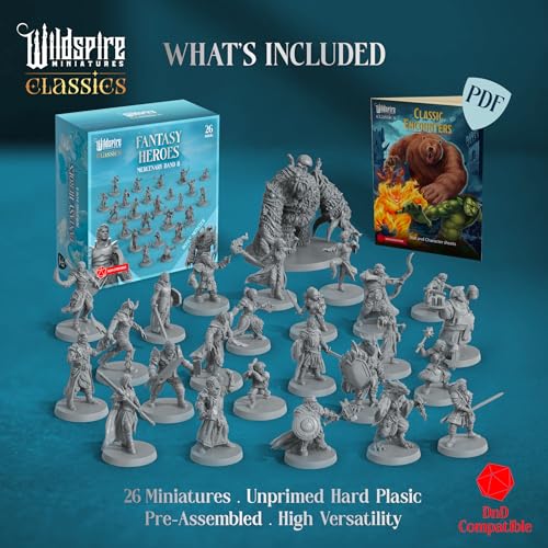 Classic Heroes - Mercenary Band II - 26 Paintable Characters for DND Miniatures Bulk I 28mm Dungeons Dragons D&D Miniatures I DND Minis D&D Figures Dungeons Dragons Figures Pathfinder Compatible