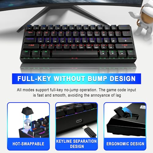 60% Mechanical Gaming Keyboard, RGB Backlit Ultra-Compact 61 Keys Wired Mini Keyboard, Anti-Ghosting, Portable Small Keyboard for PC, Mac, Laptop, Office & Gaming, Black - color: Black