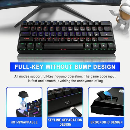 60% Mechanical Gaming Keyboard, RGB Backlit Ultra-Compact 61 Keys Wired Mini Keyboard, Anti-Ghosting, Portable Small Keyboard for PC, Mac, Laptop, Office & Gaming, Black - color: Black