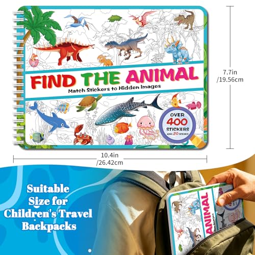 Kalysky Dinosaur and Ocean Animal Sticker Book for Kids Ages 4-8 | Search and Find Sticker Activity Book,Travel Toys for Toddlers, Airplane & Road Trip Games, Educational Fun - color: Dinosaur and Ocean Animal