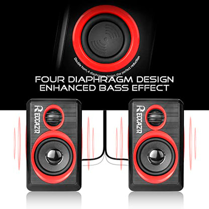 Computer Speakers, 2.0 CH PC Speakers with Surround Sound, USB Wired Laptop Speakers with Deep Bass for Desktop Computer/PC/Laptops/Smart Phone Build-in 4 Loudspeaker Diaphragm Reccazr SP2040|RED - color: Black & Red