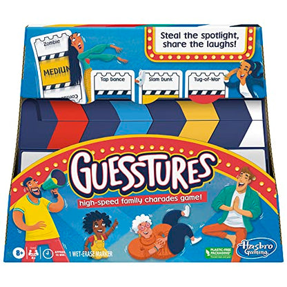 Hasbro Gaming Guesstures Game, Charades Games for 4 or More Players, Includes Customizable Cards and Clapper, Family Party Game for Ages 8 and Up