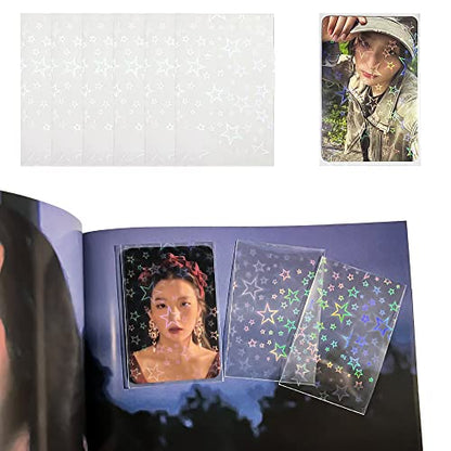100 Packs Laser Star Photocard Sleeves Kpop 200 Microns Ultra Thick Sleeves Idol Photo Cards Protector Trading Cards Shield Cover (New Star-Shape Laser, Unsealable) | Dustproof, Waterproof, Scratch-Ressistant, Snug Fit for 3 inch Polaroid K-pop Ablum Idol