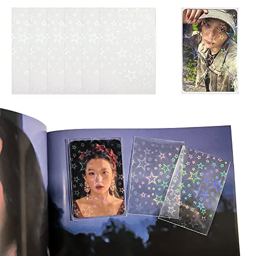 100 Packs Laser Star Photocard Sleeves Kpop 200 Microns Ultra Thick Sleeves Idol Photo Cards Protector Trading Cards Shield Cover (New Star-Shape Laser, Unsealable) | Dustproof, Waterproof, Scratch-Ressistant, Snug Fit for 3 inch Polaroid K-pop Ablum Idol