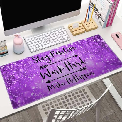 Large Gaming Mouse Pad with Stitched Edges, Inspirational Quotes Desk Mat, Extended Keyboard Pad, Non-Slip Rubber Base Desk Pad, 31.5X11.8 inch Stay Positive Work Hard and Make It Happen - color: Inspirational Quotes