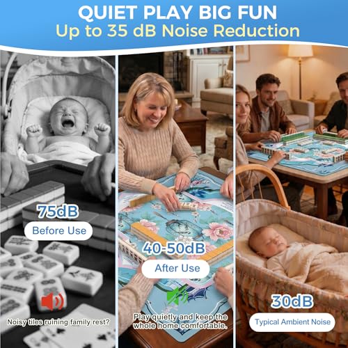 Chinoiserie Mahjong Mat with Rules Non Slip Table Cover Pavilion Design | 31.5"x31.5" with Velvet Storage Bag for Mahjong Poke Board Card Tile Games - color: Chinoiserie Light Gray