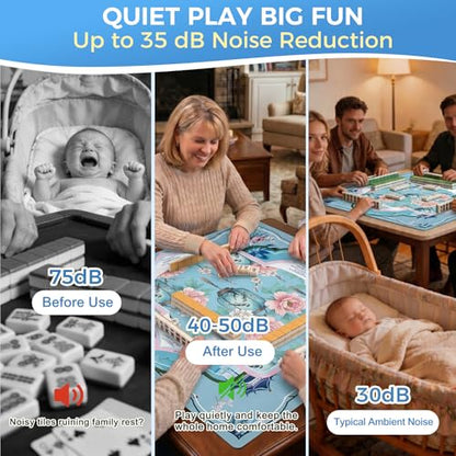 American Mahjong Mat with Rules Peony Pavilion Design, 31.5" x 31.5" | American Mahjong Mat with Printed Rules, Anti-Slip, Noise-Reducing for Poker, Board Games, Dominoes, Card Games - color: Light Blue