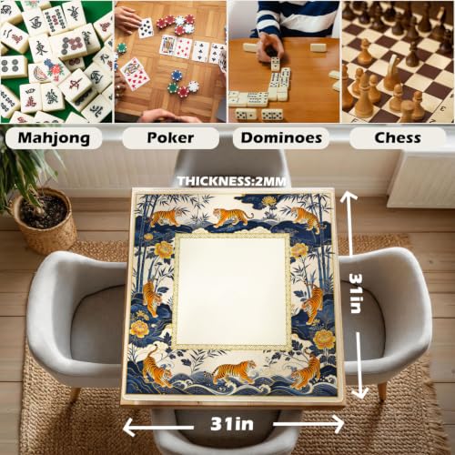 Tiger Peony Mahjong Mats - Chinoiserie Mahjong Mat for Table | Black and Gold Tiger Mahjong Mat, Non-Slip Noise Reduction Gaming Mat for Poker, Dominoes, Card Games 31.5x31.5 inch - color: Tiger