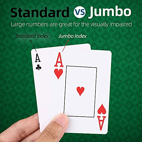 LotFancy Waterproof Playing Cards, Large Print, 100% Plastic, 2 Decks of Cards with Plastic Cases, for Texas Hold'em, Pool Beach Water Card Games, Jumbo Index Poker Size - style: Red Black Back Jumbo Index