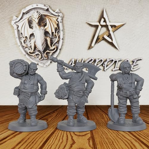 Unpainted Resin NPC Minis for Tabletop RPG Game - 28mm Scale Fantasy Village Folk Set for Dungeon Masters & RPG Gift - 3pcs Human Miniatures Tabletop Gaming Miniatures - Male Townsfolk (AS613)
