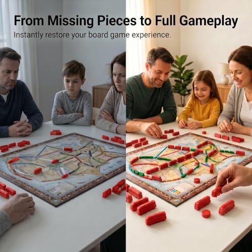 Replacement Train Pieces Compatible with Ticket to Ride (Red) | Includes 45 standard train tokens, one marker and additional spare trains. - color: Red