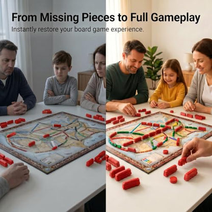 Replacement Train Pieces Compatible with Ticket to Ride (Red) | Includes 45 standard train tokens, one marker and additional spare trains. - color: Red