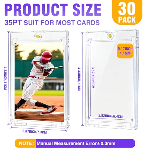 BURVAGY 30ct Magnetic Card Holder, 35pt Slim One Touch Card Holders, UV Protection Waterproof Hard Plastic Card Display Case Protectors Sleeves for Trading Cards, Sports, Game Cards, Football Baseball - size: 30 Pack