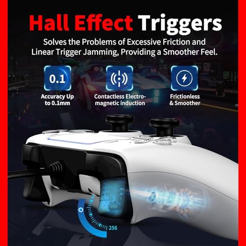NBCP Wired Controller 2 Pack for PS5 & PC–Hall Effect Triggers | 6-Axis Gyro,Turbo Function,Dual Vibration,Wired Gamepad for PlayStation 5,Windows PC,Steam (White,2 Pack) - color: White-2 Pack
