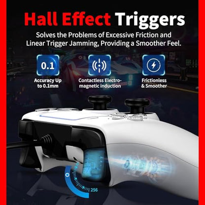 NBCP Wired Controller 2 Pack for PS5 & PC–Hall Effect Triggers | 6-Axis Gyro,Turbo Function,Dual Vibration,Wired Gamepad for PlayStation 5,Windows PC,Steam (White,2 Pack) - color: White-2 Pack