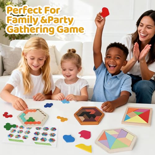 5 Pack Wooden Brain Teaser Puzzles Sets for Kids,Montessori Brain Blocks Logic Tangram Geometric Shapes Puzzle Matching Games Easter Basket Stuffers Gifts for All Ages Boys Girls - style: Puzzle set-5pcs