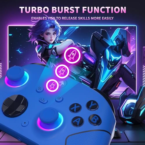 YUYIU Wireless 2.4GHz Controller with 7 Colors RGB Light for Xbox Controller, Xbox One Series X|S,Consoles,Steam PC Windows,with 1000mAh Battery/hall effect sticks/Turbo/Programmable, 3.5mm Audio Jack - color: Blue
