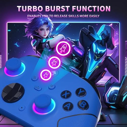 YUYIU Wireless 2.4GHz Controller with 7 Colors RGB Light for Xbox Controller, Xbox One Series X|S,Consoles,Steam PC Windows,with 1000mAh Battery/hall effect sticks/Turbo/Programmable, 3.5mm Audio Jack - color: Blue