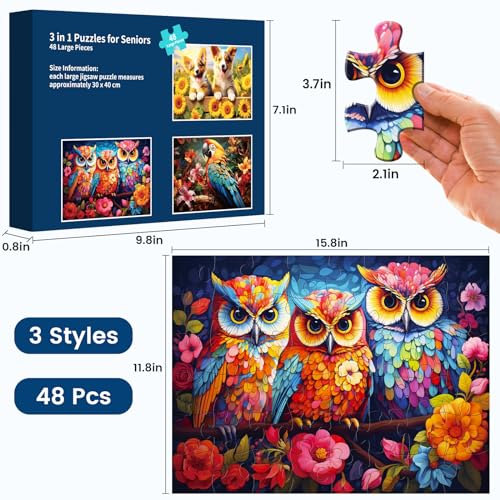 3 Packs Large Piece Puzzle for Seniors - Dementia 48 Pieces Puzzles for Elderly Adults,Alzheimer’s Puzzles Memory Cognitive Games for Elderly Seniors with 3 Storage Bags - style: 3 Pack 48 Large Piece