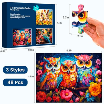 3 Packs Large Piece Puzzle for Seniors - Dementia 48 Pieces Puzzles for Elderly Adults,Alzheimer’s Puzzles Memory Cognitive Games for Elderly Seniors with 3 Storage Bags - style: 3 Pack 48 Large Piece