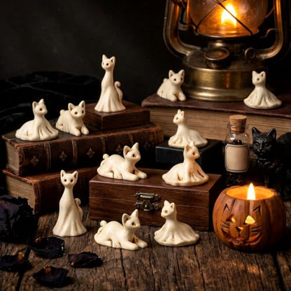 Soulchen 50 Pcs Halloween Mini Resin Figures Bulk Resin Ghost Cat Figures | Ghost Cat Figurines for Hide Games, Party Bag Fillers, Craft Projects, Tiny Halloween Decorations and Gift Supplies - style: Ghost Cat