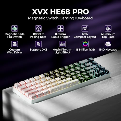 x XVX HE68 Pro Rapid Trigger Keyboard 60% Percent,Hall Effect Keyboard with Gateron Magnetic Jade Pro Switch,CNC Aluminum Frame Topographic Custom Mechanical Key Board for PC/Laptop/Xbox/PS4/PS5 - color: Pro, Black&White