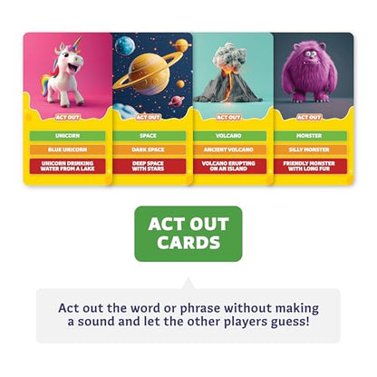 Epic Charades for Kids, Fun Family Game for Kids & Adults, 200 Cards | Act out & explain prompts, pictures for young kids, 3 difficulty levels, educational card game & board game for kids 8-12 - size: Original