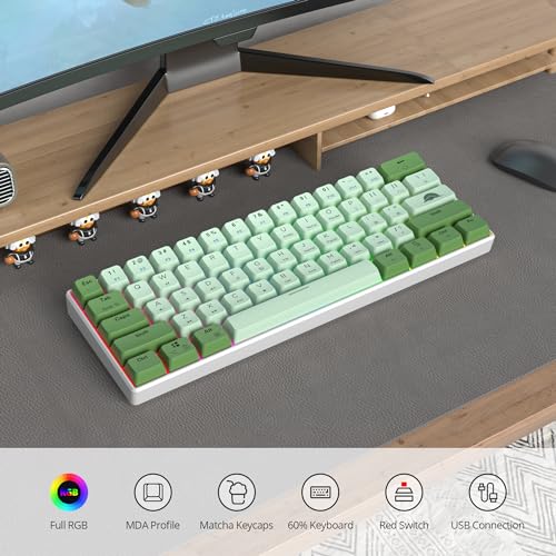 60% Mechanical Keyboard - Compact Gaming Keyboard with RGB Backlit, 61 Green Switch Keys, USB Wired for Windows Mac Laptop PC - color: 61 Matcha/Red Switch