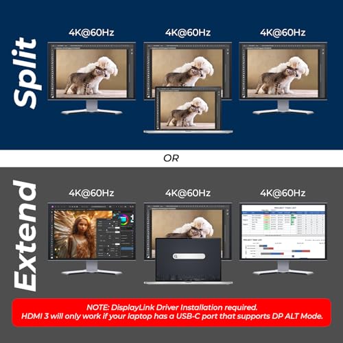 OREI DisplayLink Docking Station 3 Monitors – 3X 4K@60Hz HDMI – 6X USB (4X USB 3.0), Gigabit Ethernet, 100W PD, AUX – Triple Monitor Docking Station with Win & Mac Support | OREI DisplayLink Docking Station 3 Monitors – 3X 4K@60Hz HDMI – 6X USB (4X USB 3.