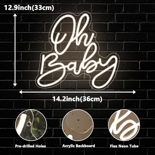 Oh Baby Neon Sign, Baby Shower LED Neon Light for Party Wall Decor Light Up Sign for Gender Reveal Birthday Party Decorations Warm White Dimmable USB Powered(14.2"*12.9") - style: Oh Baby