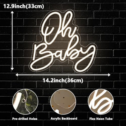 Oh Baby Neon Sign, Baby Shower LED Neon Light for Party Wall Decor Light Up Sign for Gender Reveal Birthday Party Decorations Warm White Dimmable USB Powered(14.2"*12.9") - style: Oh Baby