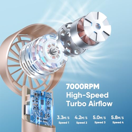AMACOOL Portable Handheld Turbo Fan, 4 Speeds Wind with Cool Metal Body, 17Hrs Runtime Rechargeable Battery Personal Fan, Mini Pocket Fans for Girl Woman Man Travel Makeup Camping Outdoor-Beige - color: Beige, style: No Ice Cooler