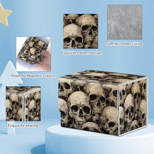 for MTG Commander Deck Box,Card Deck Box for Trading Yugioh MTG,Fits 100 Double Sleeved Cards,PU Leather Strong Magnet Case for Magic Commander TCG CCG,Art Skull - color: Art Skull