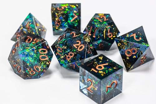 Sharp Edge DND Dice Set – Starstorm Polyhedral Dice in Retro VHS Box – 5E TTRPG Dice Set – Tabletop RPG Accessory (Set of 7) - style: Starstorm