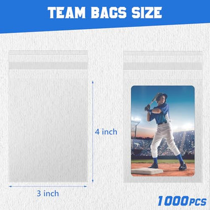 DEDC 1000 Pcs Card Sleeves Team Bags for Trading Cards，Team Bag Fit 3x4 Top Loaders for Trading Card Shipping Sports Graded Card Sleeves Protector - size: 1000 pcs Standard