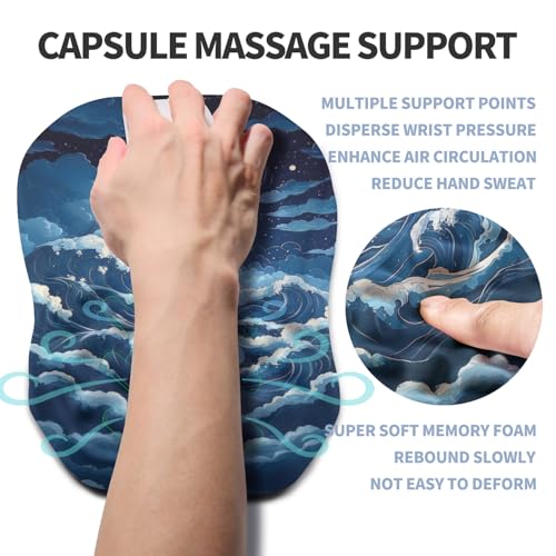 Ergonomic Raised Mouse Pad Wrist Support with Bilateral Slope Memory Foam Mousepad for Wrist Rest and Carpal Tunnel Pain Relief 11.8x7.9〃Indigo Fury Wave - color: Indigo Fury Wave