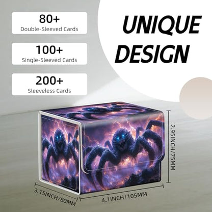 Trading Card Storage Box, Holds 100+ for MTG Cards, PU Leather with Magnetic Closure, Frost Spider with Glowing Blue Eyes Durable Deck Box for Magic the Gathering, Trading Card Games - color: Frost Spider with Glowing Blue Eyes
