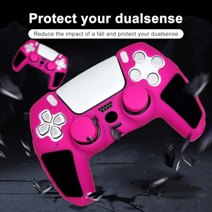 Anti-Slip Pink Controller Skin,Soft Thicken Studded Protective Silicone Cover Skin Grips Compatible with PS5/Slim/Pro Controller and 8 PCS Thumb Grips Caps. - color: Pink&Black