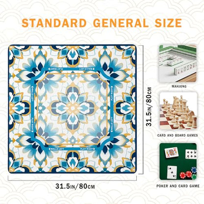 UTELKA Blue Moroccan Mahjong Mat with Rules, Flroal Mahjong Mats Non-Slip Rubber Mahjong Table Cover Noise Reduction Game Pad Mah Jong Mats, Moroccan Accessories Supplies Card Games Gifts 31.5 Inch - color: Blue Flroal