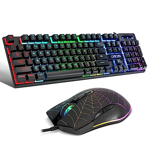 Gaming Keyboard and Mouse 104 Keys for Mac PC PS5 PS4 Xbox One Gamers | RGB Backlit LED Mechanical Feel Keyboard with Multimedia Keys Number Pad, USB Desktop Computer Windows Keyboard
