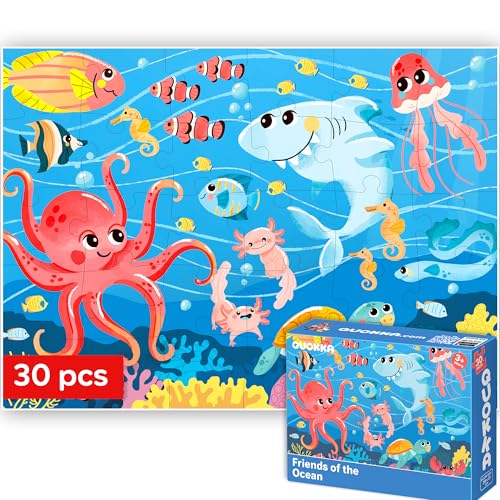 QUOKKA Puzzles for Kids Ages 3-5 - 30 Pieces Puzzles for Toddlers 2-4 - Sea World Learning Jigsaw Puzzles for Kids 4-6 Years Old - Educational Toys for Boy and Girl - color: Sea