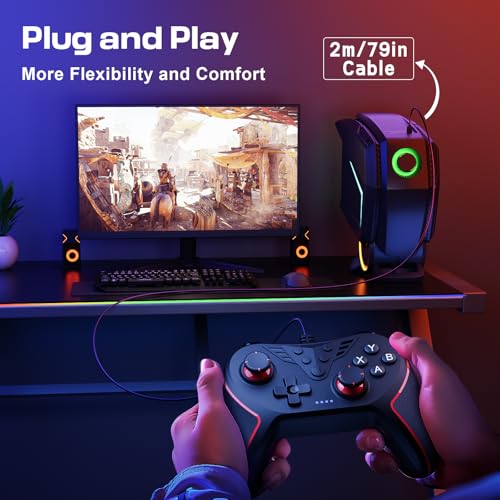 RivalPlay Wired Controller for PC with 2 Mapping Button Adjustable Vibration and 3 Turbo Speeds Compatible for Win(11/10/8/7) Plug-and-Play Black - color: Black