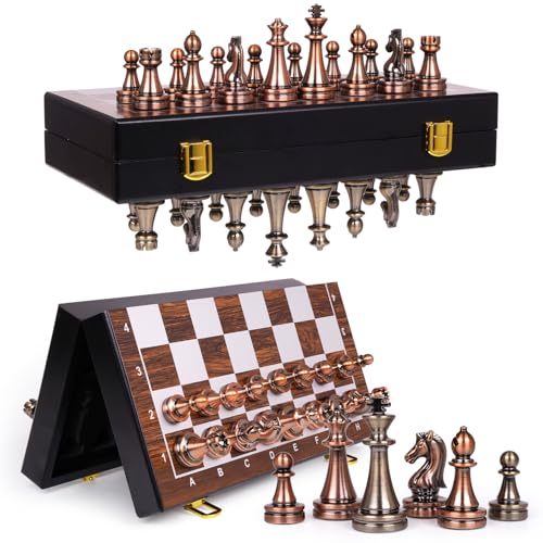 Magnetic Travel Chess Set, Folding Wooden Chess Board with Acrylic Pieces and Storage, Portable Chess Set for Adults and Kids, Classic Strategy Board Game Gift