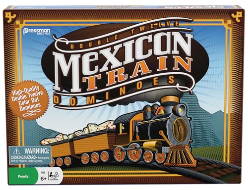 Mexican Train Dominoes - Beautiful Color Dot Double 12 Dominoes Set - Includes Train Markers and Hub by Pressman Multi Color, 5"