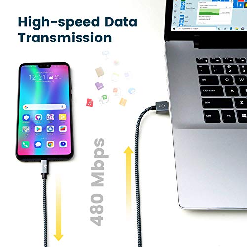 RAMPOW Micro USB Cable 6.6ft Nylon Braided Space Gray QC 3.0 Fast Charge & Sync 2.4A for Samsung Galaxy S5/S6/S7, HTC, LG, Kindle, Sony, PS4, and More - size: 6.6ft, style: 1Pack