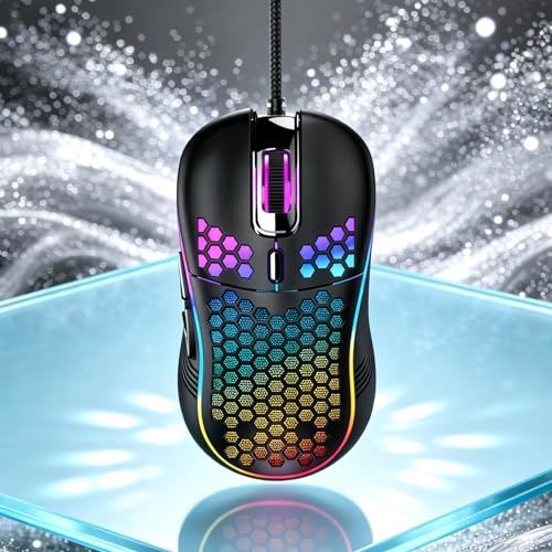 Wired RGB Gaming Mouse, Honeycomb Lightweight Ergonomic for PC Gamers - color: Black, size: Upgraded - Black