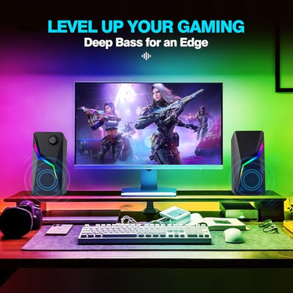 Computer Speakers for Desktop PC, USB Powered with AUX Connection, 6 RGB Lighting Modes, Volume Knob Control, Plug and Play Stereo Speakers for Monitor, Laptop, Gaming, Movies - style: CO-702